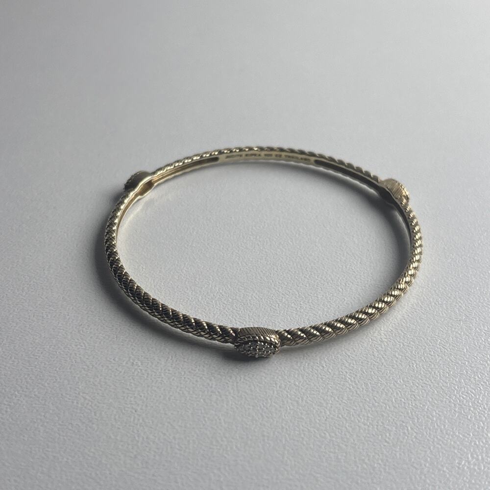 JUDITH RIPKA Gold Tone Sterling Silver 925 CZ Bangle Textured Bracelet 8.5
